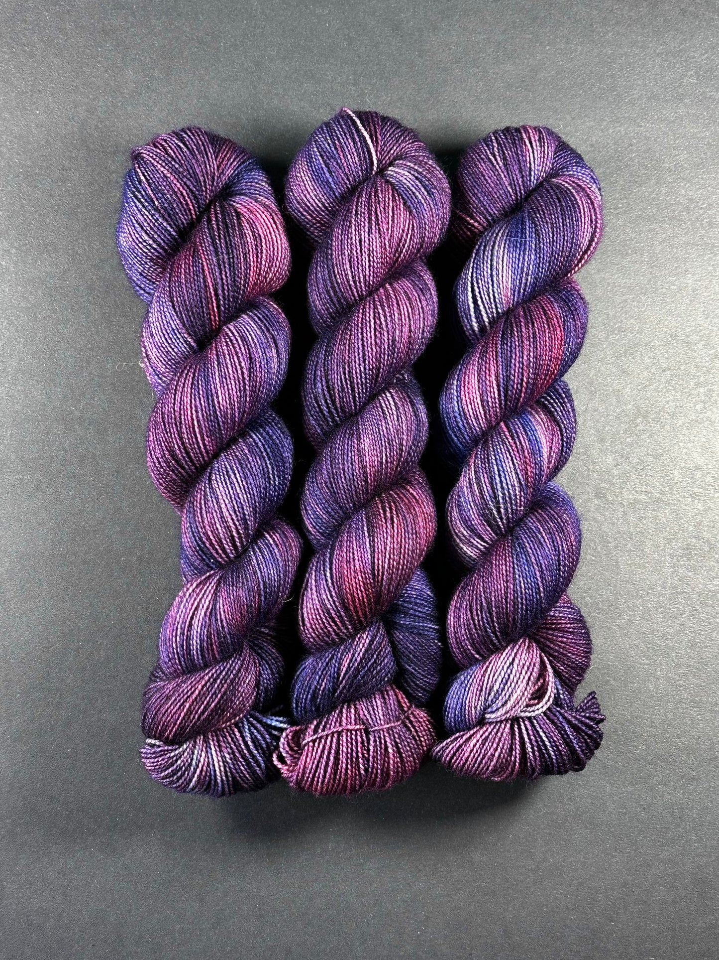 “Unsolicited Eggplant” Superwash BFL Helix Sock