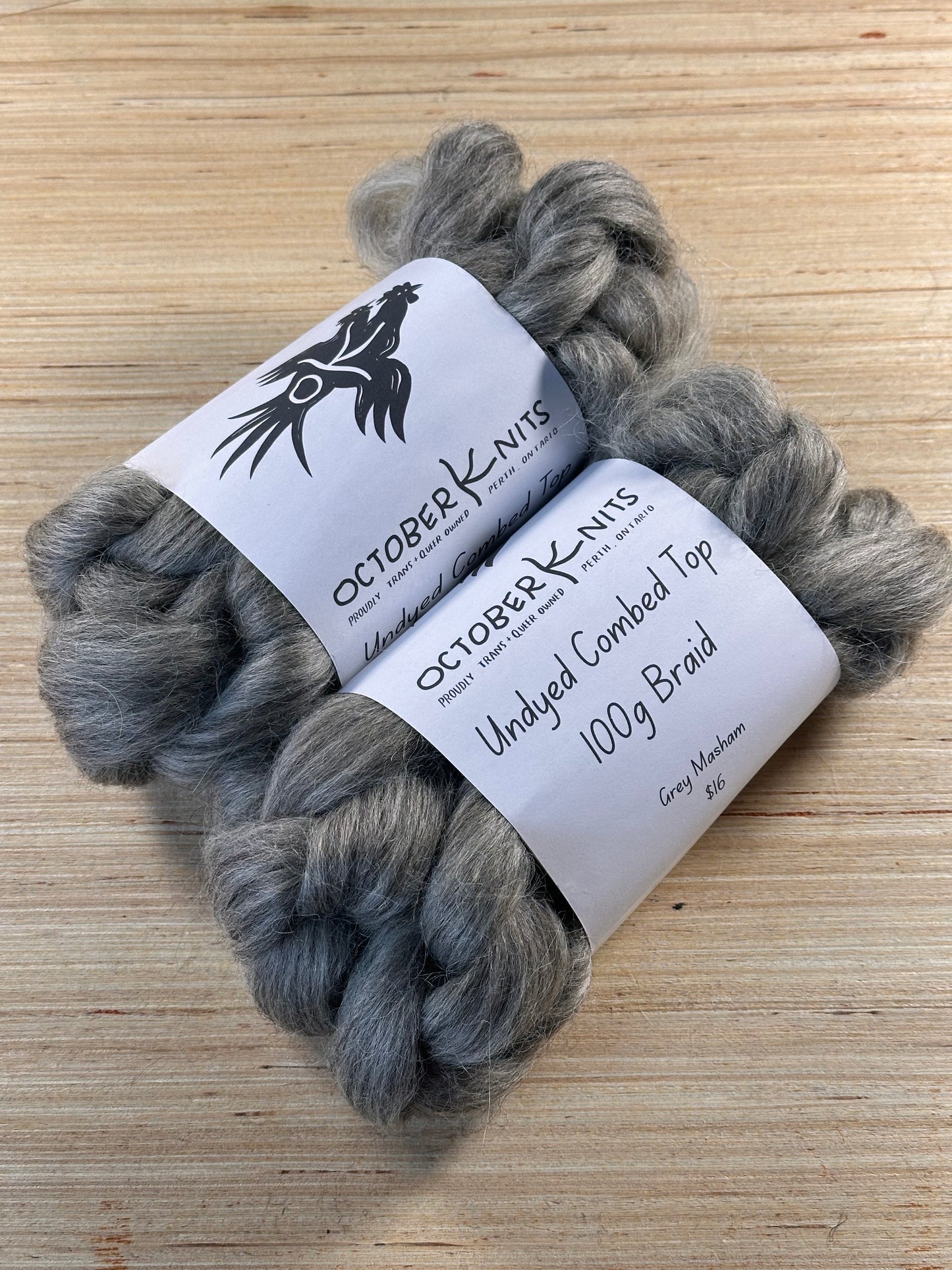 Undyed grey Masham combed top