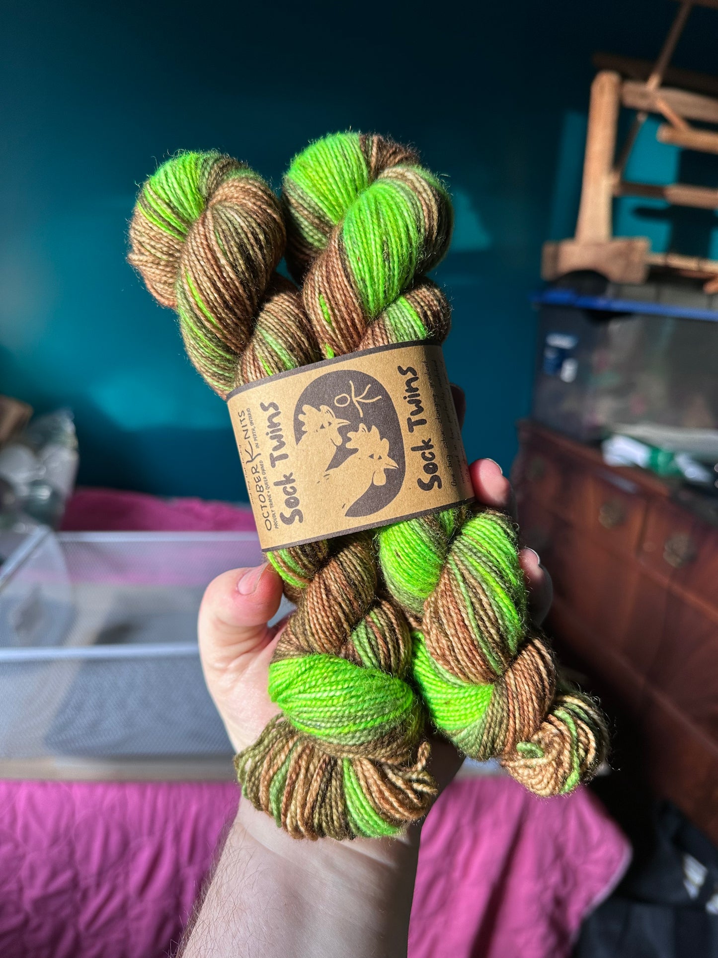 "The Green Man" Superwash BFL Helix Sock Twins
