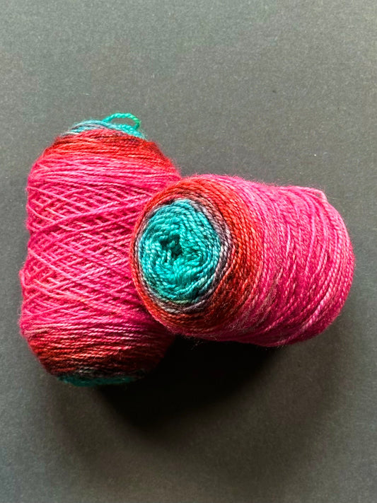 “Blue Razz" Superwash BFL Helix Sock Twins