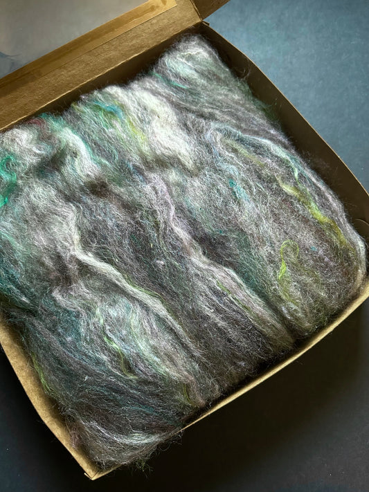 Shetland/Tussah Silk/Mohair Drum Carded Batt