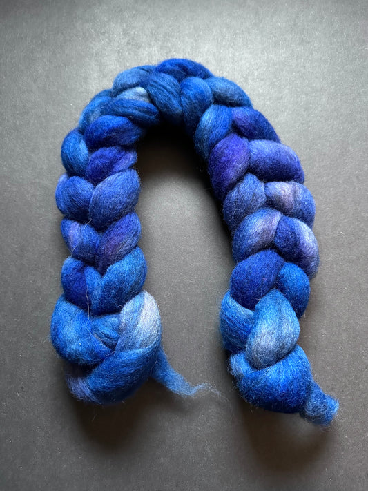 “Deep Blues” Natural Grey Mixed Breed Roving