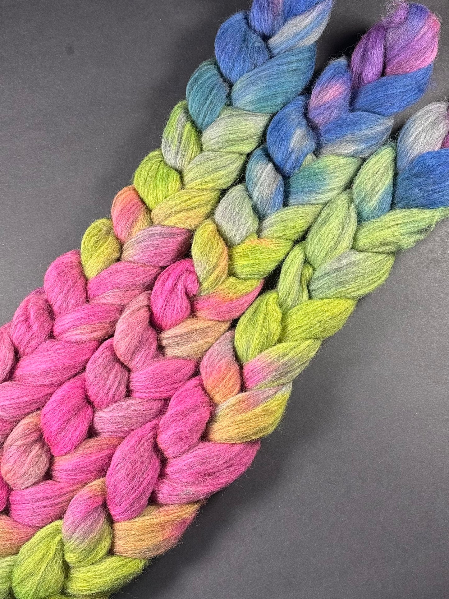 "Rainbow Road" Grey Corriedale Combed Top
