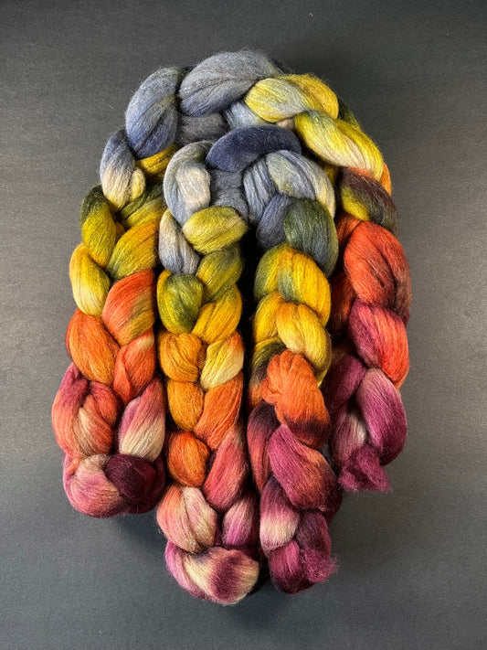"Prismatic Shard" Polwarth/Alpaca/Tussah Silk Combed Top