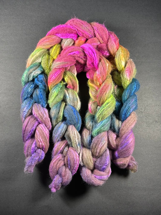 “Rainbow Road" Brown BFL/Tussah silk 70/30