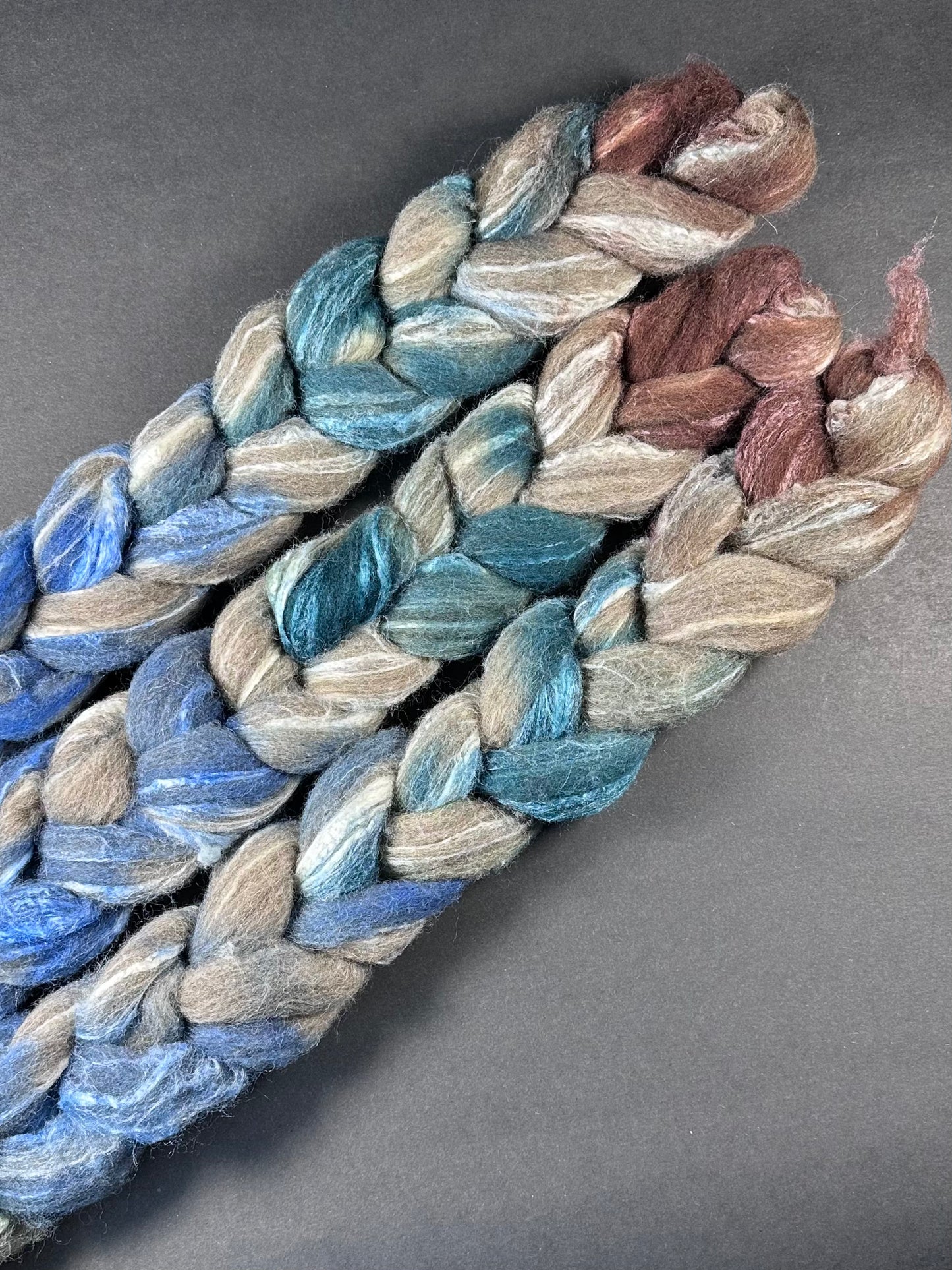 "Pacifically" Grey Shetland and Tussah Silk blend combed top
