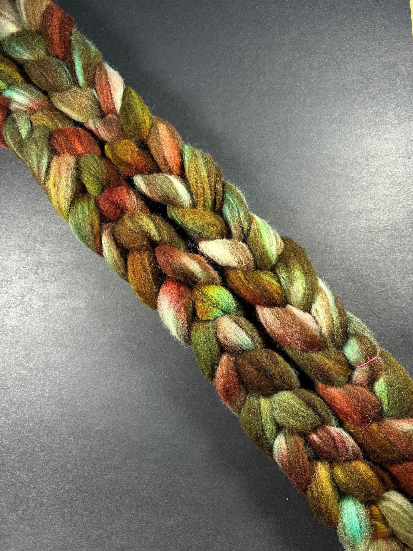 “Turkey Tail Polypore" White and Moorit blend Shetland combed top