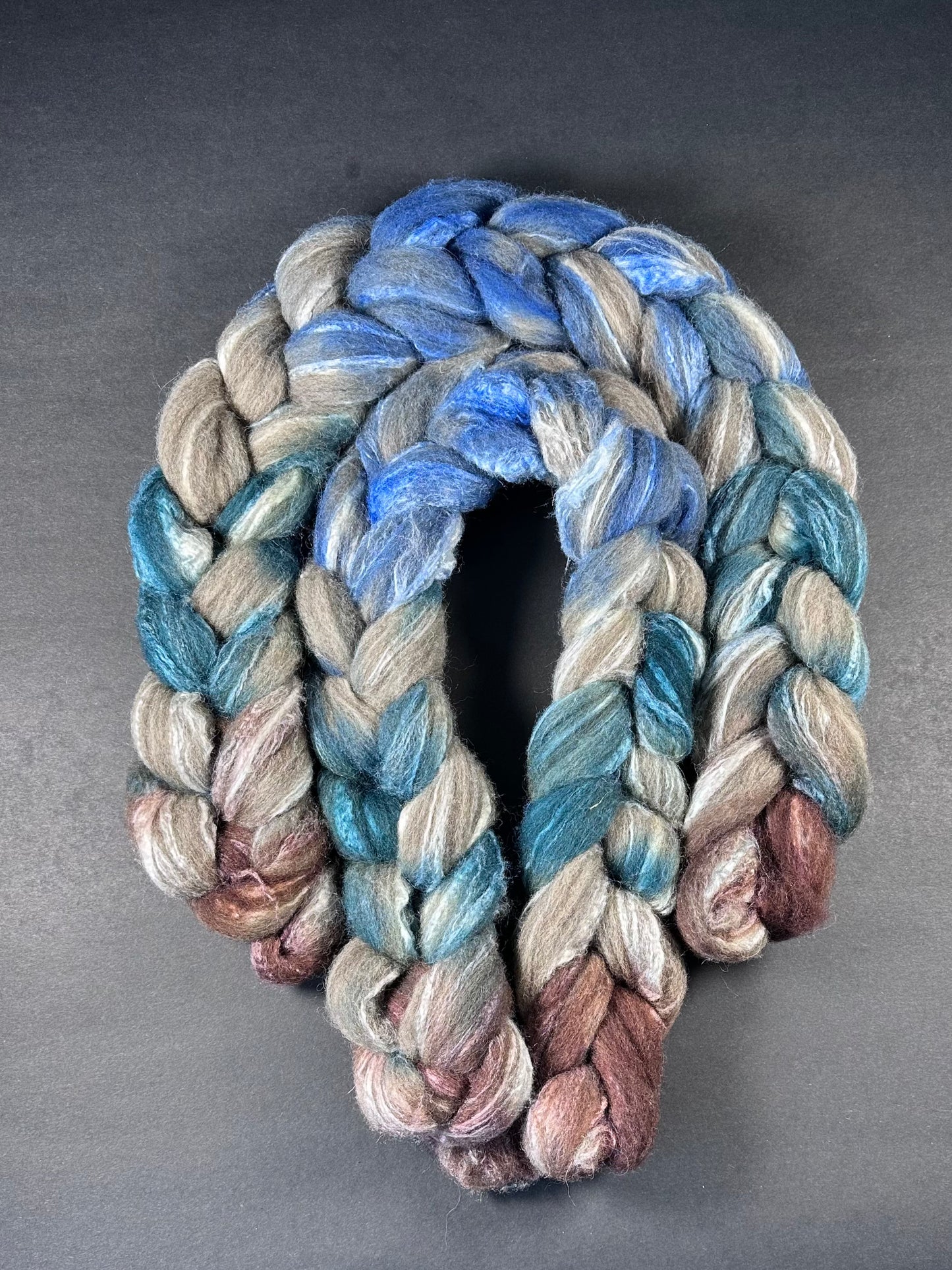 "Pacifically" Grey Shetland and Tussah Silk blend combed top