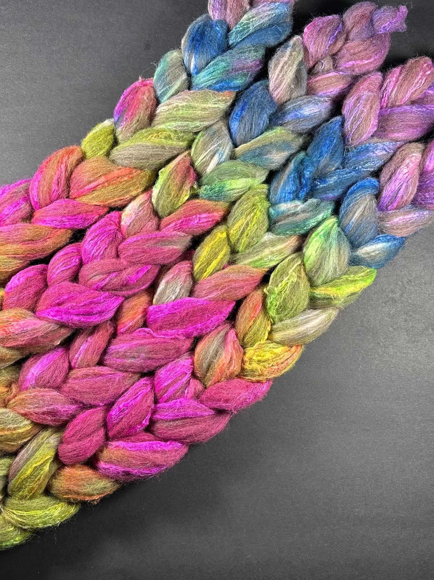 “Rainbow Road" Brown BFL/Tussah silk 70/30