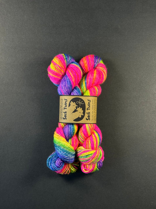 “Rainbow Road" Superwash BFL Helix Sock Twins