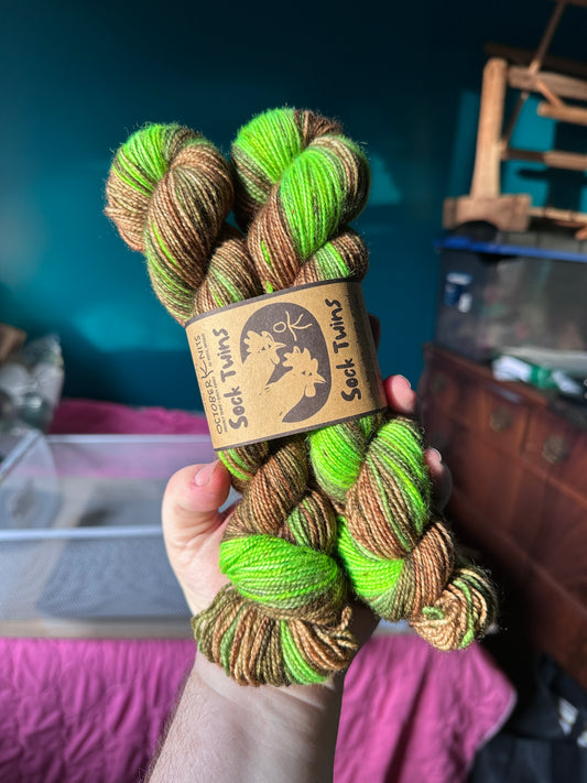 "The Green Man" Superwash BFL Helix Sock Twins
