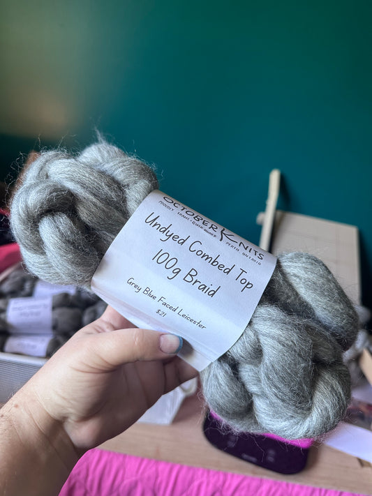 Undyed grey BFL combed top