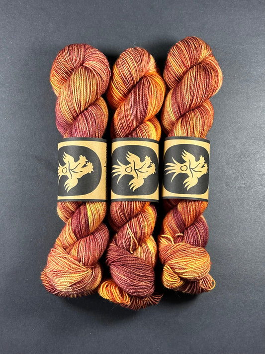 "Blood Orange” Superwash BFL Helix Sock