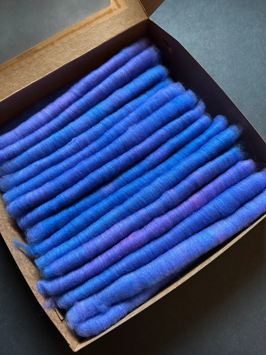 “Deep Blues” 22 Micron Merino Hand Carded Rolags
